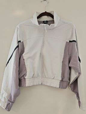Under Armour Light Gray and Mauve Cropped Bomber Jacket